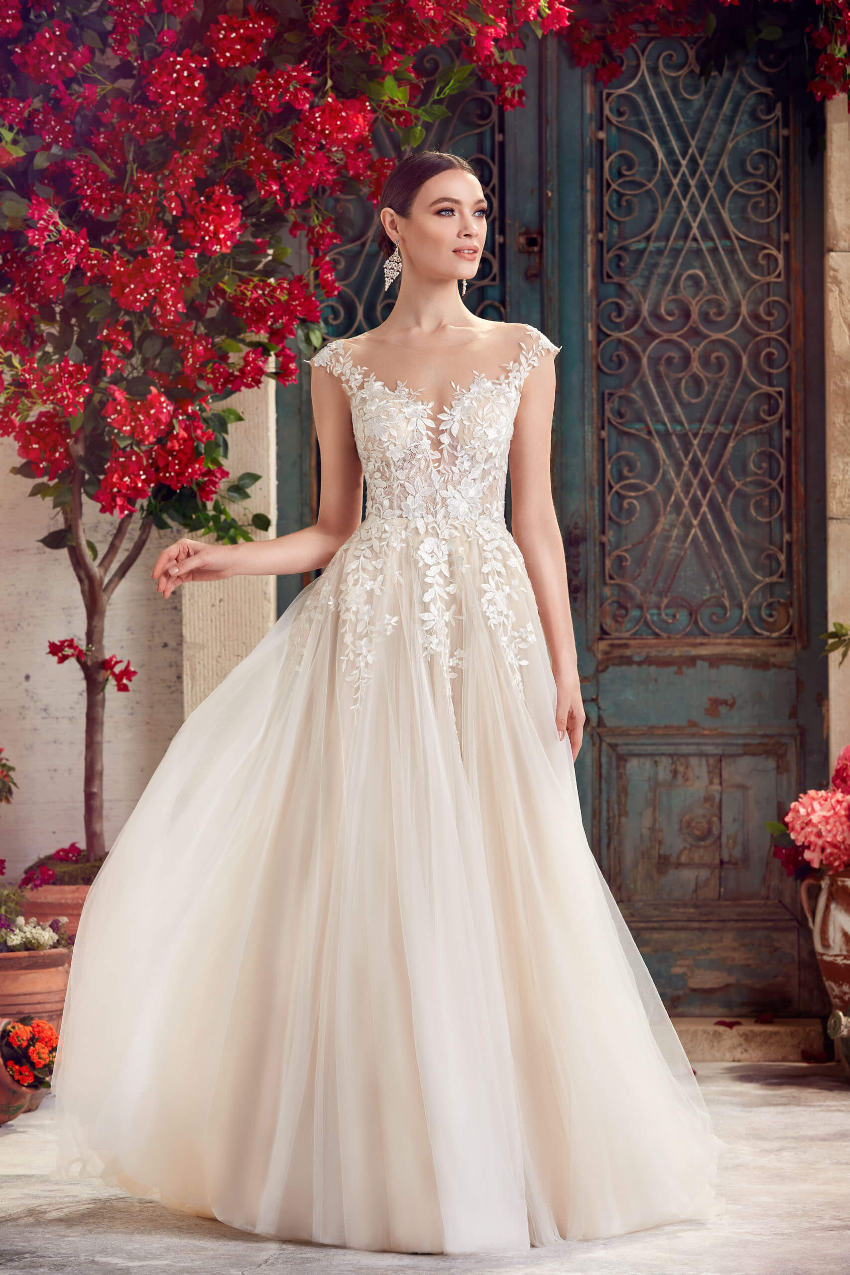sachin and babi light blue dress Cap Sleeve Beach Wedding Dress With Lace Appliques,WW043 – winkbridal main image 1